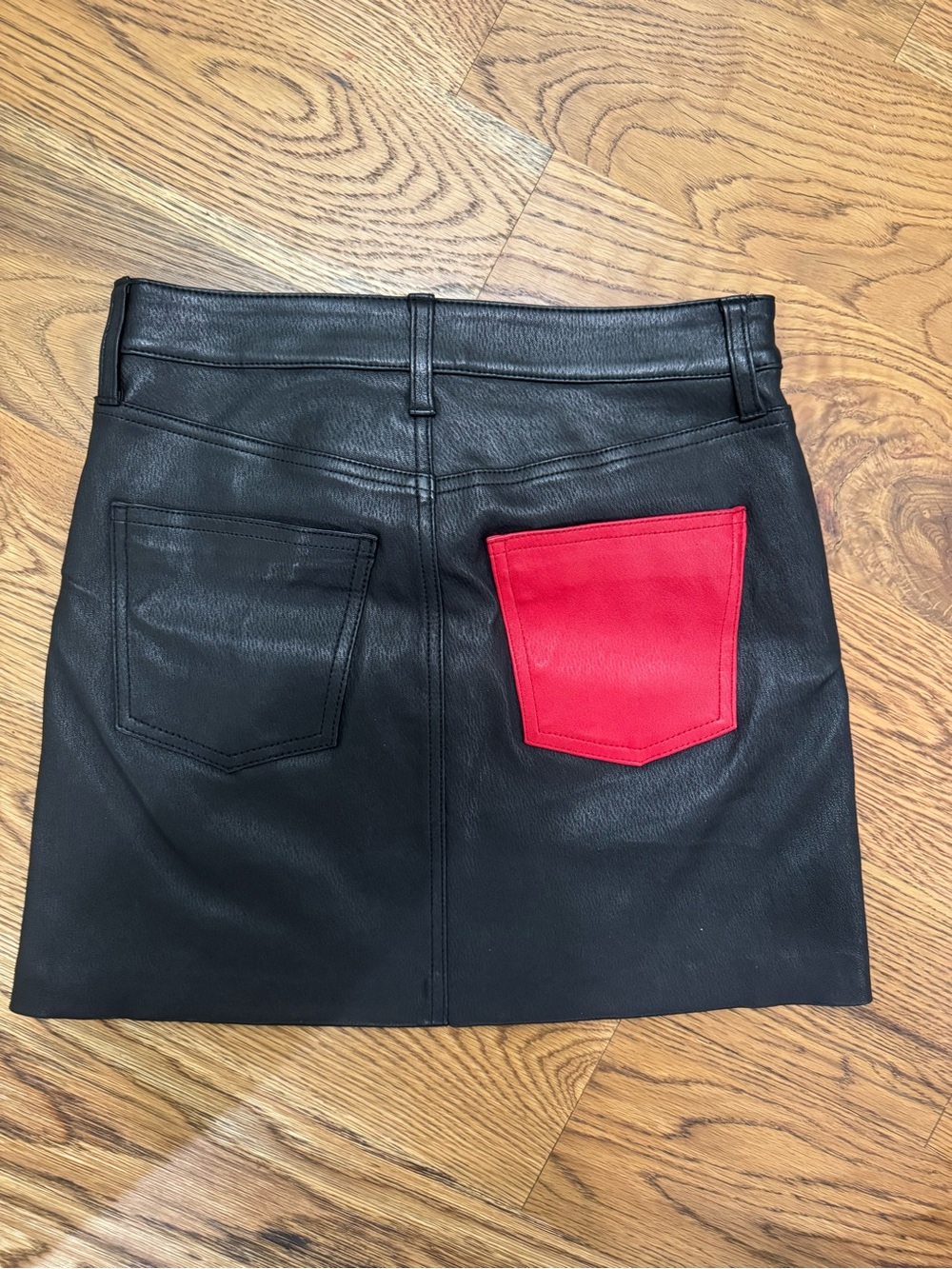 Current/Elliott Black Leather Mini Skirt with Red Back Pocket